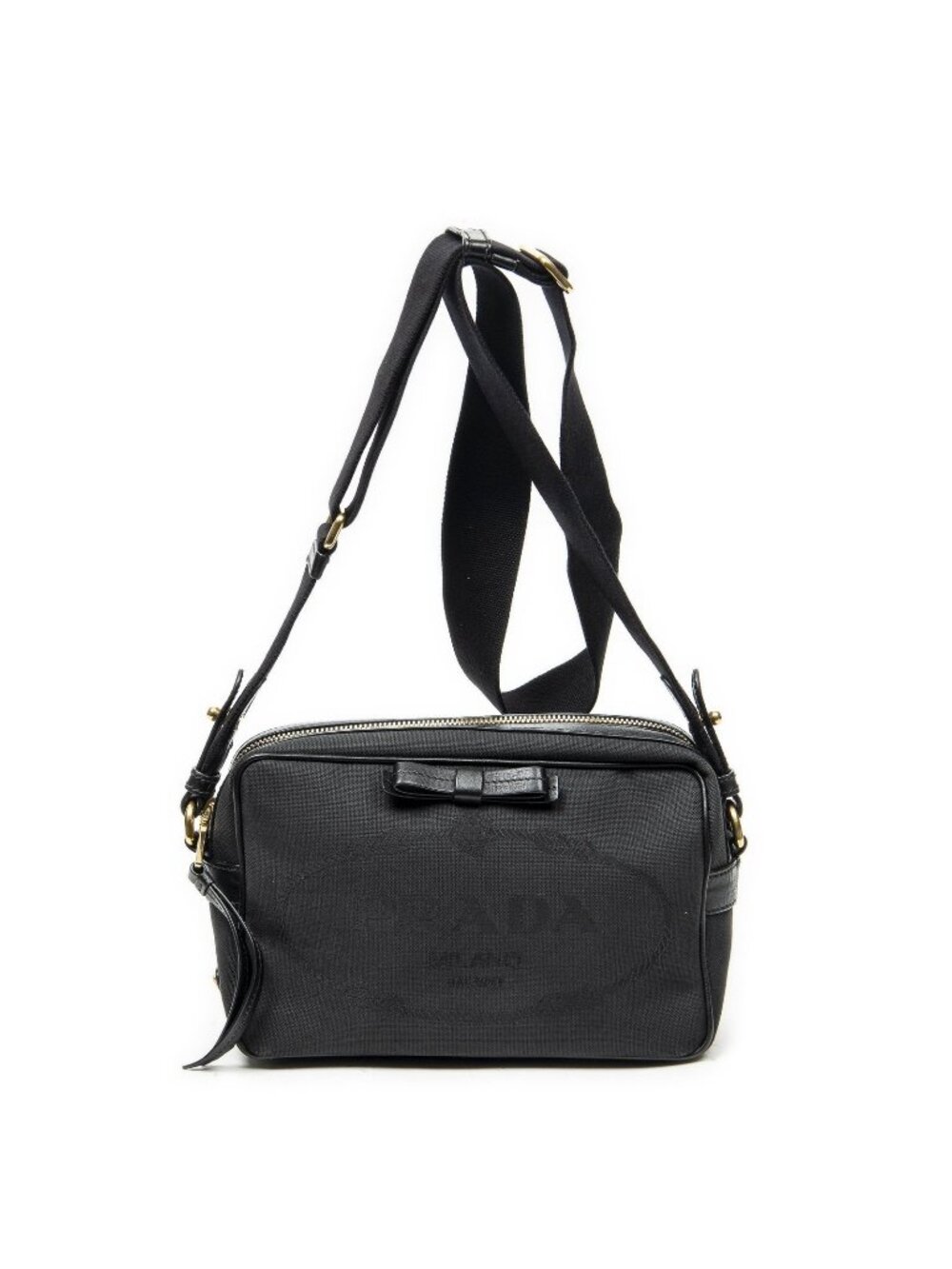 Prada Jacquard Logo Camera Bag Black Canvas